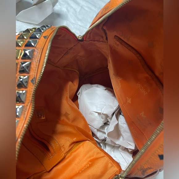 MCM Visetos Side Stud Large Stark Backpack Orange - Picture 7 of 15